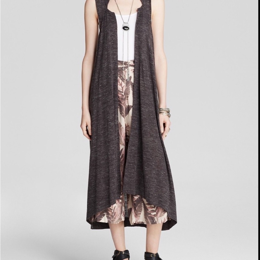 Free People Long Cardigan Sweater Vest Shirt Duster Trench Knit Grey - Size S